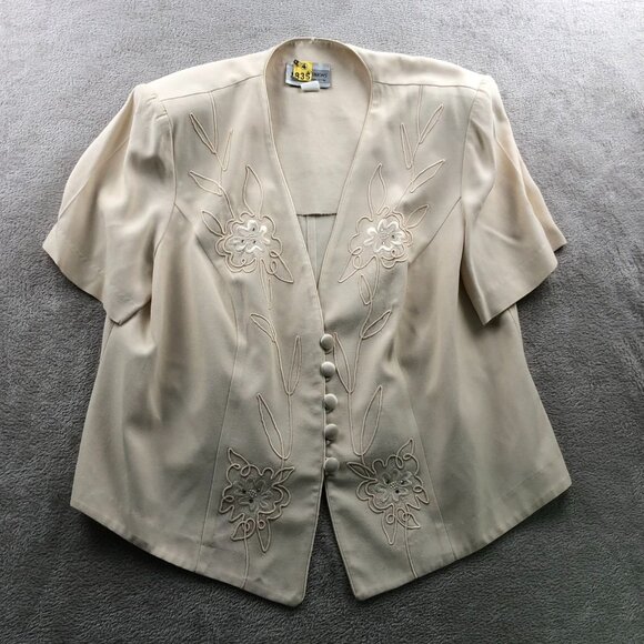 S.L. Fashions Womens Blazer Jacket Size 18WP Embroidered Floral Ivory Button Up - Picture 10 of 11
